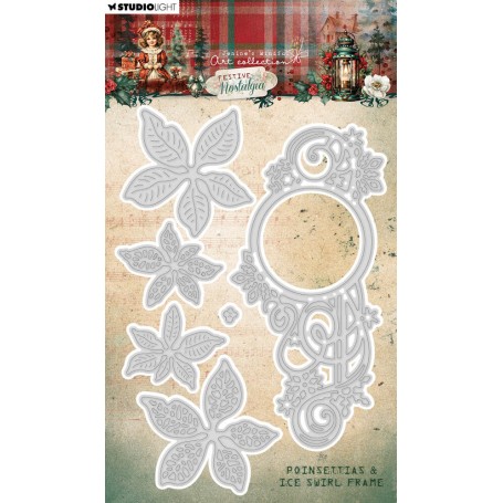 Studio Light - Festive Nostalgia Stanzschablone - Poinsettias & Ice Swirl Frame