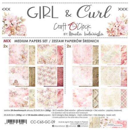 Craft O Clock - Medium Paper Set - 20,3x20,3cm - Girl & Curl