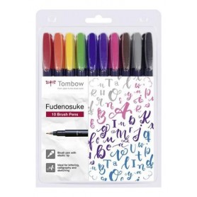 Tombow Brush Pen Fudenosuke hart Set mit 10 Farben